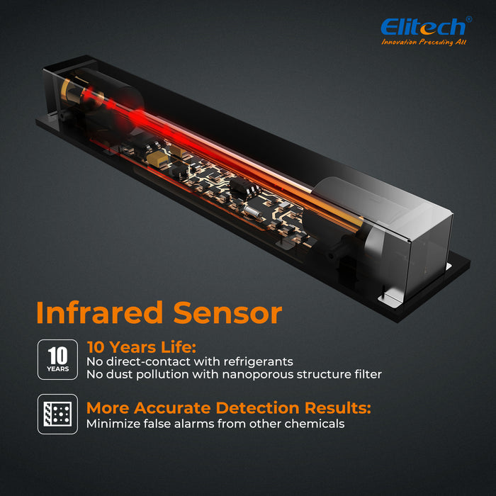 Detector electrónico de fugas de refrigerante Elitech ILD-200 HVAC, detector de fugas de freón, sensor infrarrojo de hasta 10 años de vida útil, 4 g/año, registro PICO
