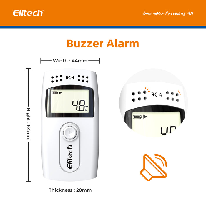 Elitech RC-4 Temperature Data Logger, USB Recorder with Double Sensors LCD Display Buzzer Alarm 16000 Readings