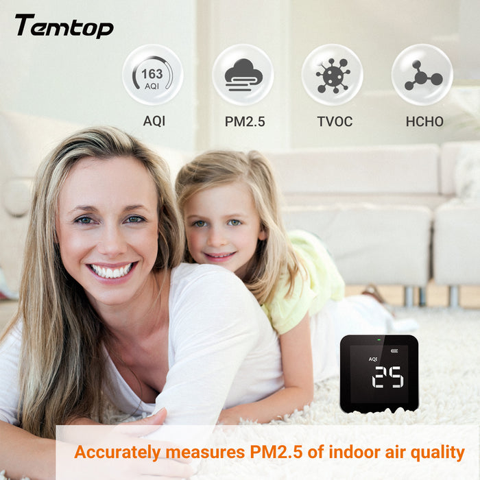 Monitor de calidad del aire Temtop M10, Detector de calidad del aire para PM2.5 HCHO TVOC AQI con pantalla en tiempo Real, batería recargable
