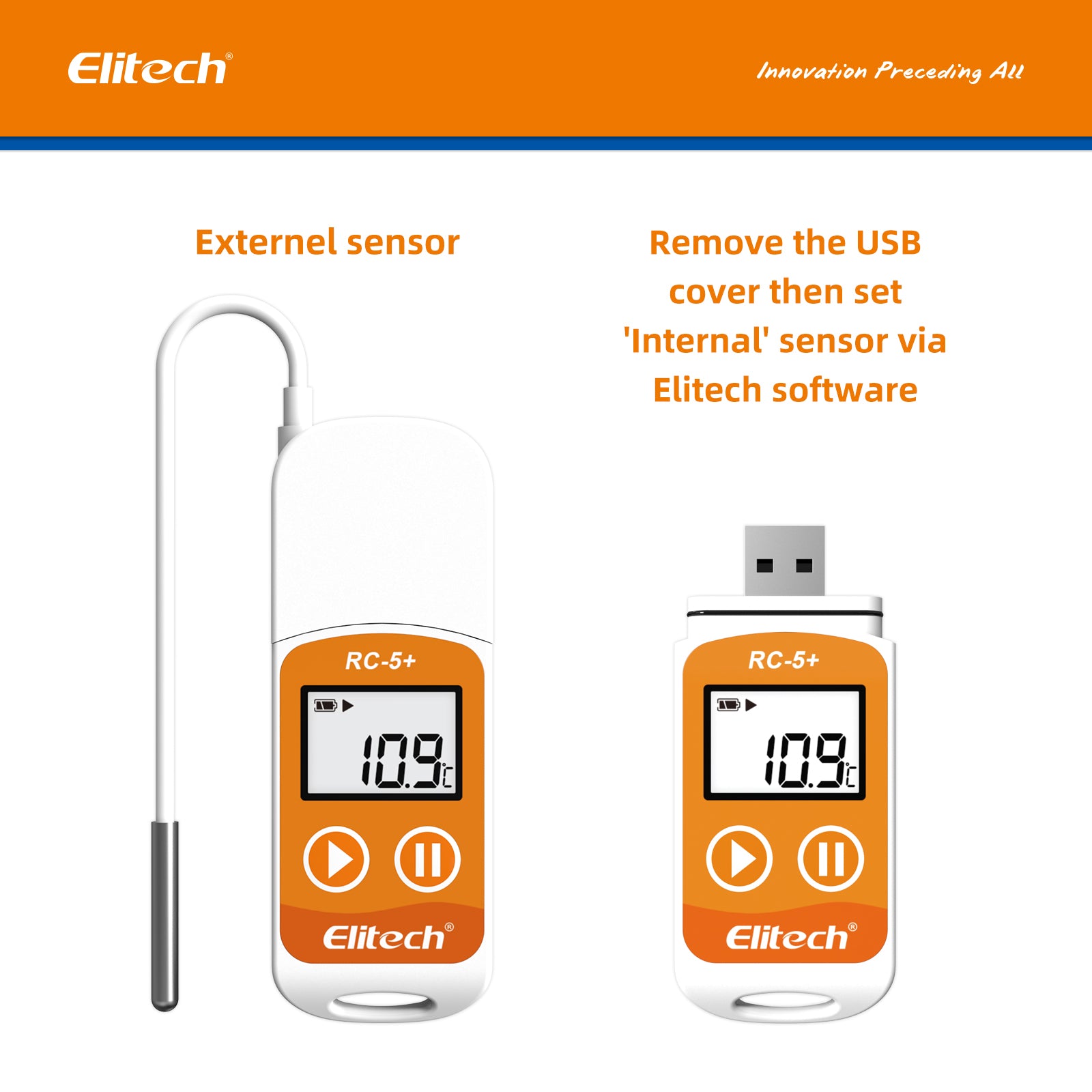 Elitech RC-5+ TE PDF USB Temperature Data Logger with External Probe -40℃~85℃