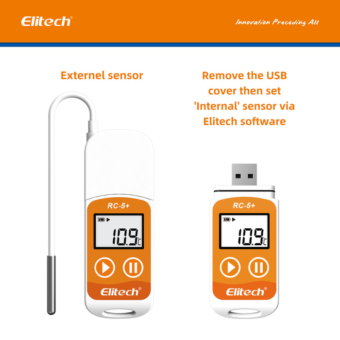 Enregistreur de données de température USB Elitech RC-5+ TE PDF avec sonde externe -22℉~158℉