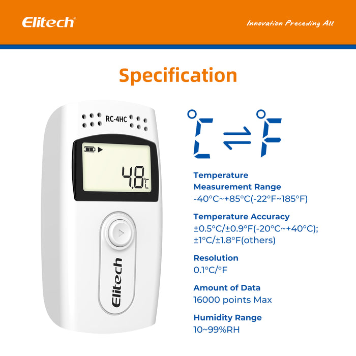Enregistreur de données de température et d'humidité Elitech RC-4HC (USB)
