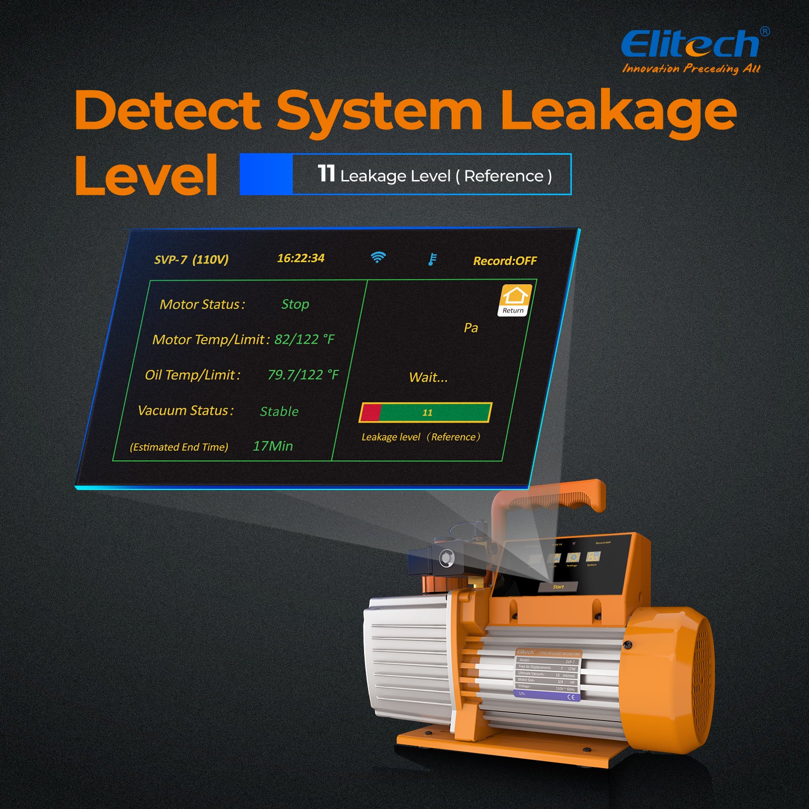 Elitech SVP-7/V700 220V Intelligent 2-Stage Vacuum Pump, 7CFM, 3L/S, APP Control, Data Logging, Smart Control, HVAC Refrigerator Heat Pump Auto Air Condition Service Tool (oil is not included)