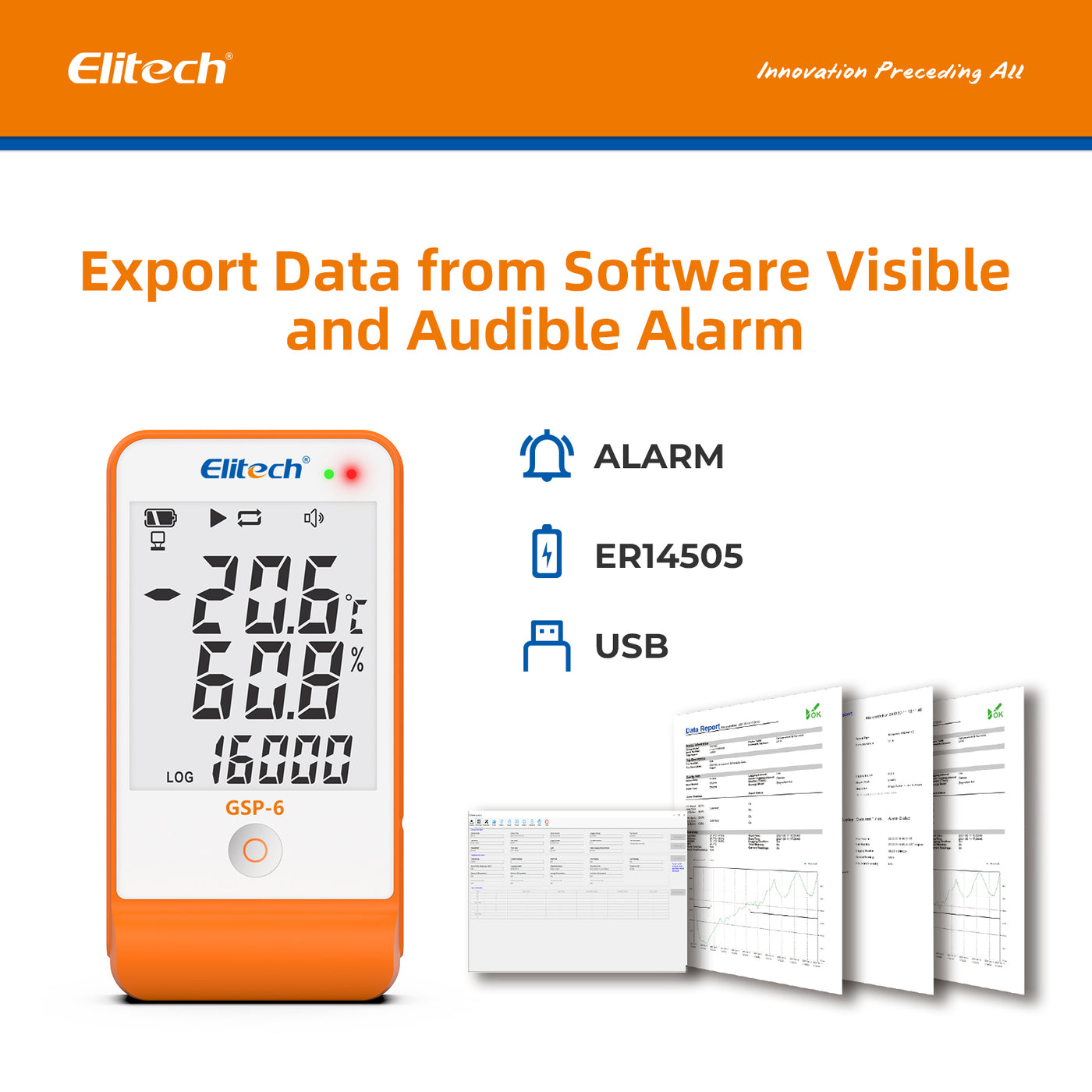 Elitech GSP6 Temperature and Humidity Data Logger with External Probe