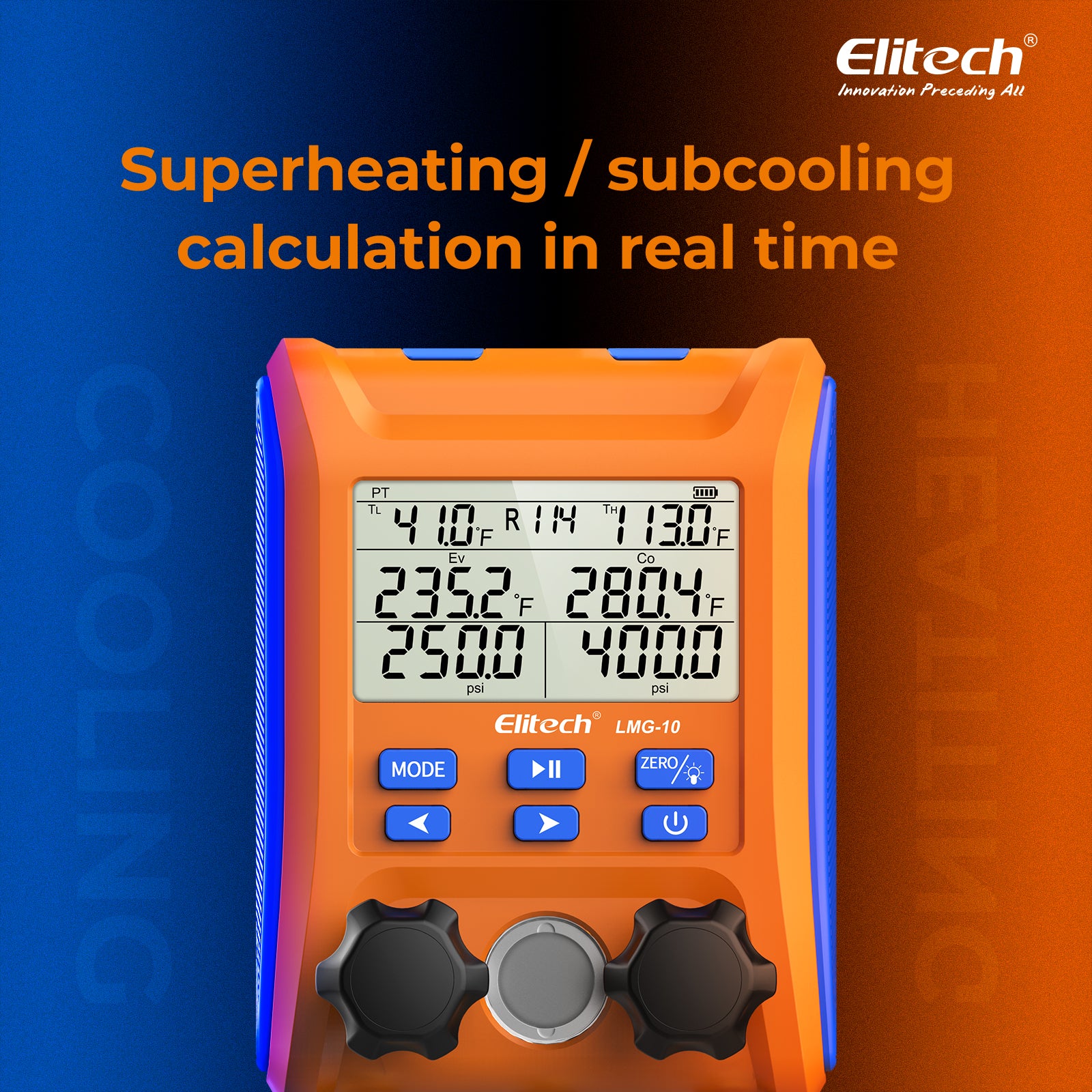 Elitech LMG-10 Refrigeration Heat Pump Digital Manifold Gauge Set, High-Precision Pressure Temperature Vacuum Leakage Tester Dignostic Meter Kit