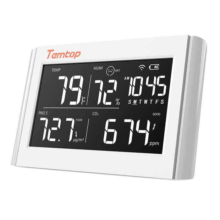 Temtop P20C Moniteur de qualité de l'air intérieur - Mesure l'humidité de la température du CO2 PM2,5 PM10