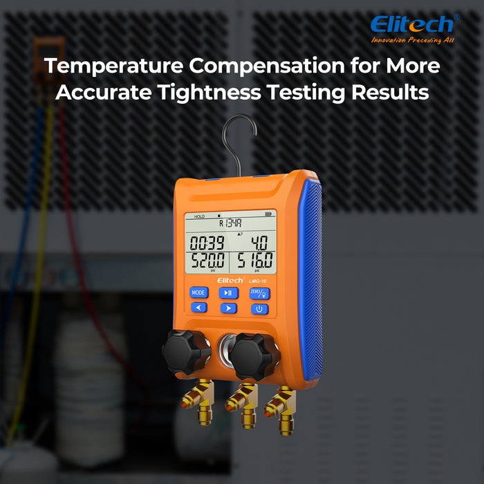 Elitech LMG-10 Refrigeration Heat Pump Digital Manifold Gauge Set, High-Precision Pressure Temperature Vacuum Leakage Tester Dignostic Meter Kit