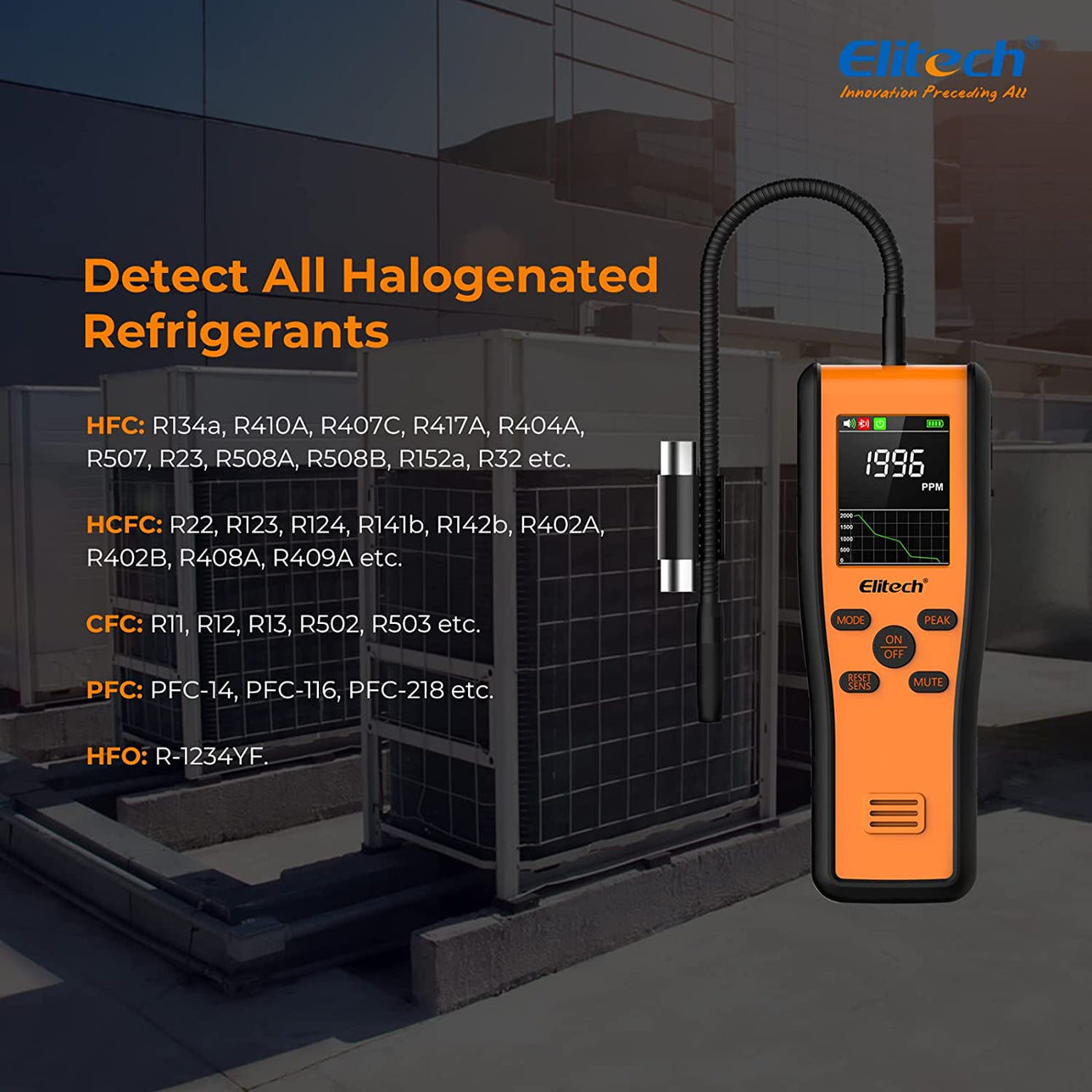 Elitech METRUM Quantitative Refrigerant Heat Pump Leak Detector PPM Readings for HVAC/R and Auto AC Service