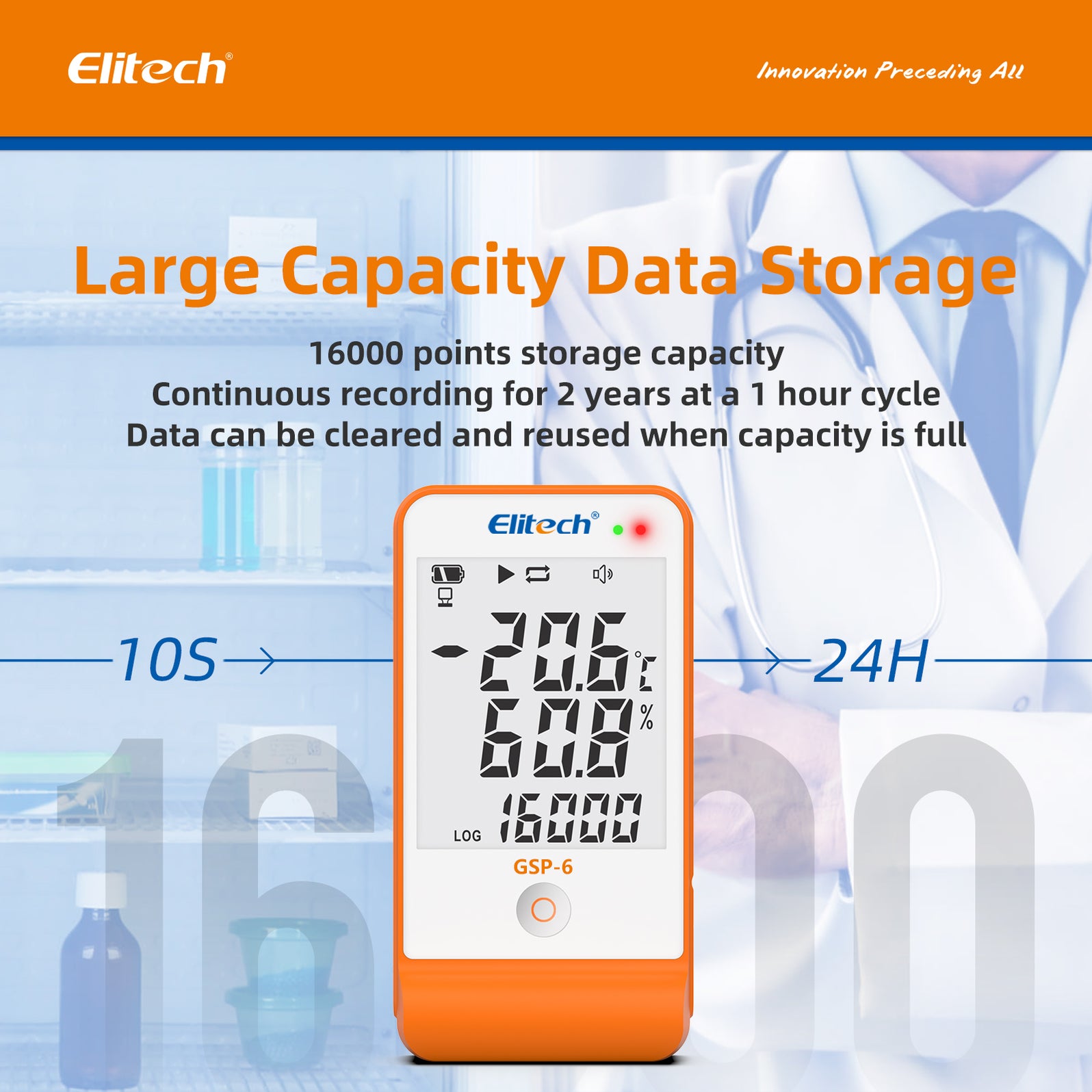 Humidity Display Elitech Elitech GSP-6 Temperature and Humidity Data Logger with External Probe ...