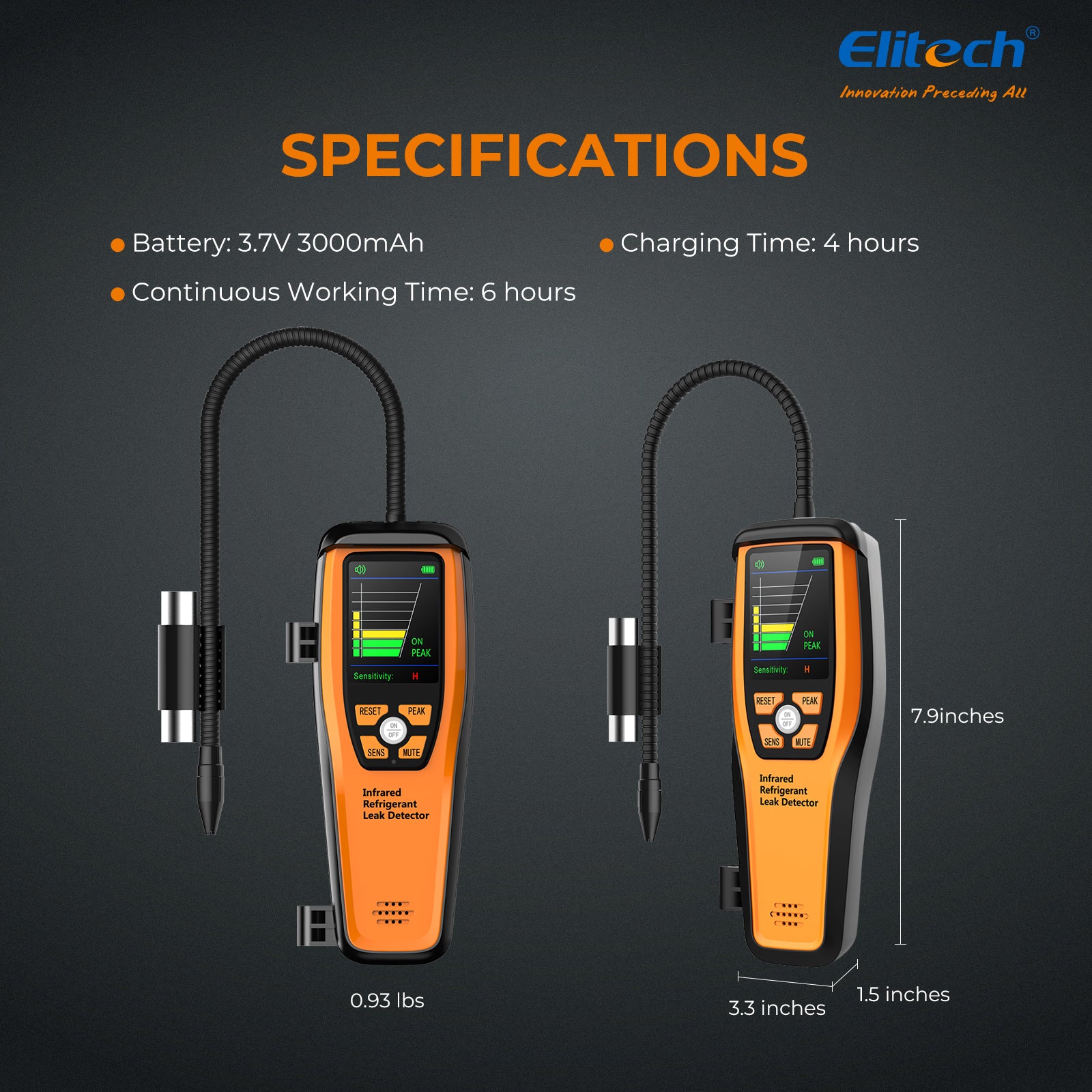 Elitech ILD-200 Electronic Refrigerant Heat Pump Leak Detector HVAC, Freon Leak Detector, Infrared Sensor up to 10 years' service life, 4g/yr, PEAK Record