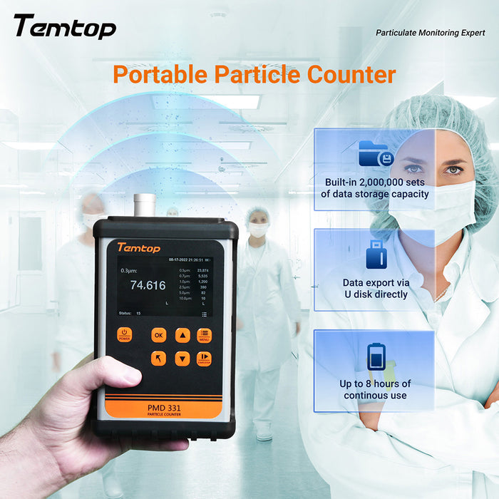 Temtop PMD 331 Monitor per aerosol Contatore di particelle portatile Monitor per polvere, sette canali per uscite