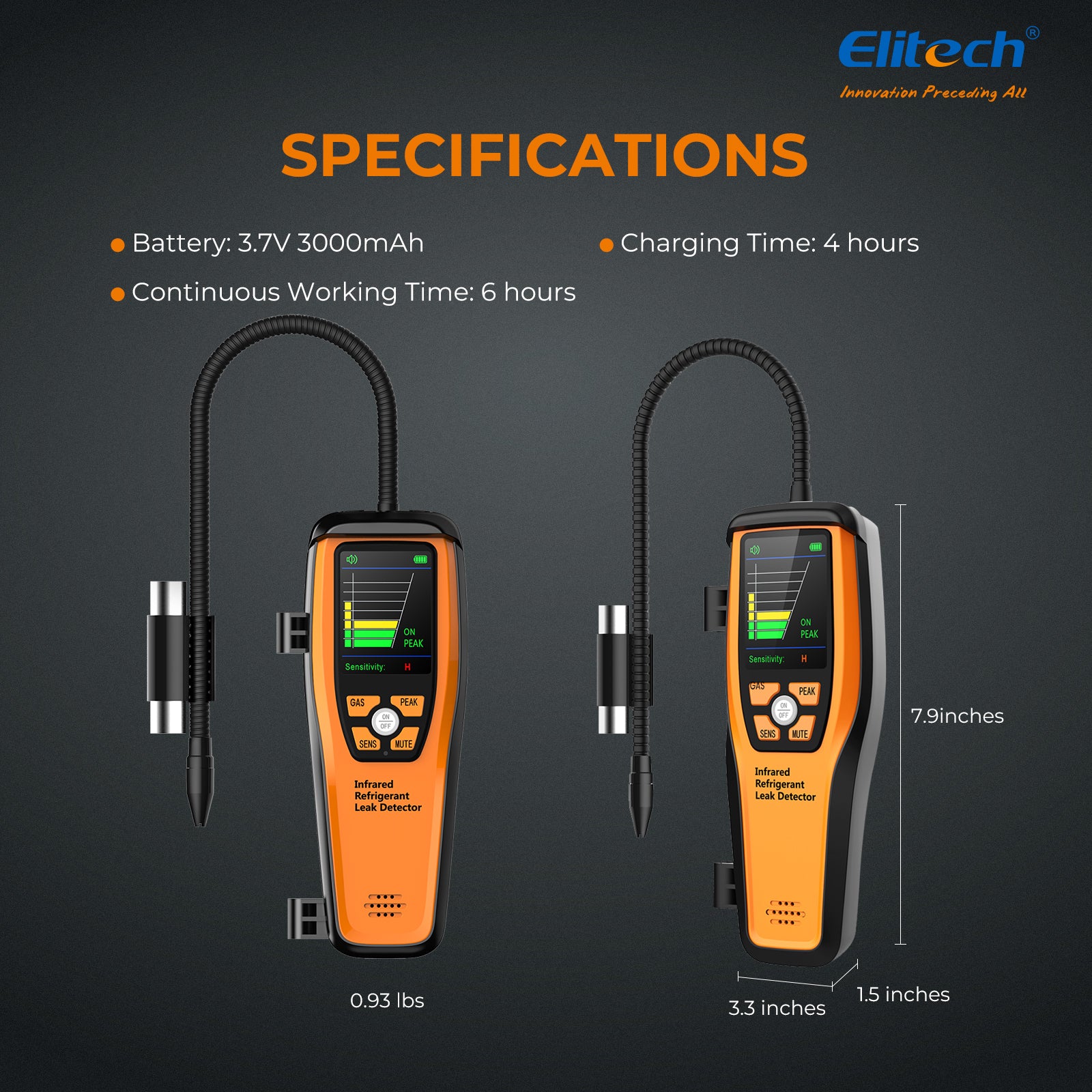 Elitech ILD-300 Electronic Refrigerant Heat Pump Leak Detector HVAC, Freon Leak Detector, Infrared Sensor up to 10 years' service life, 4g/yr, Gas Selection
