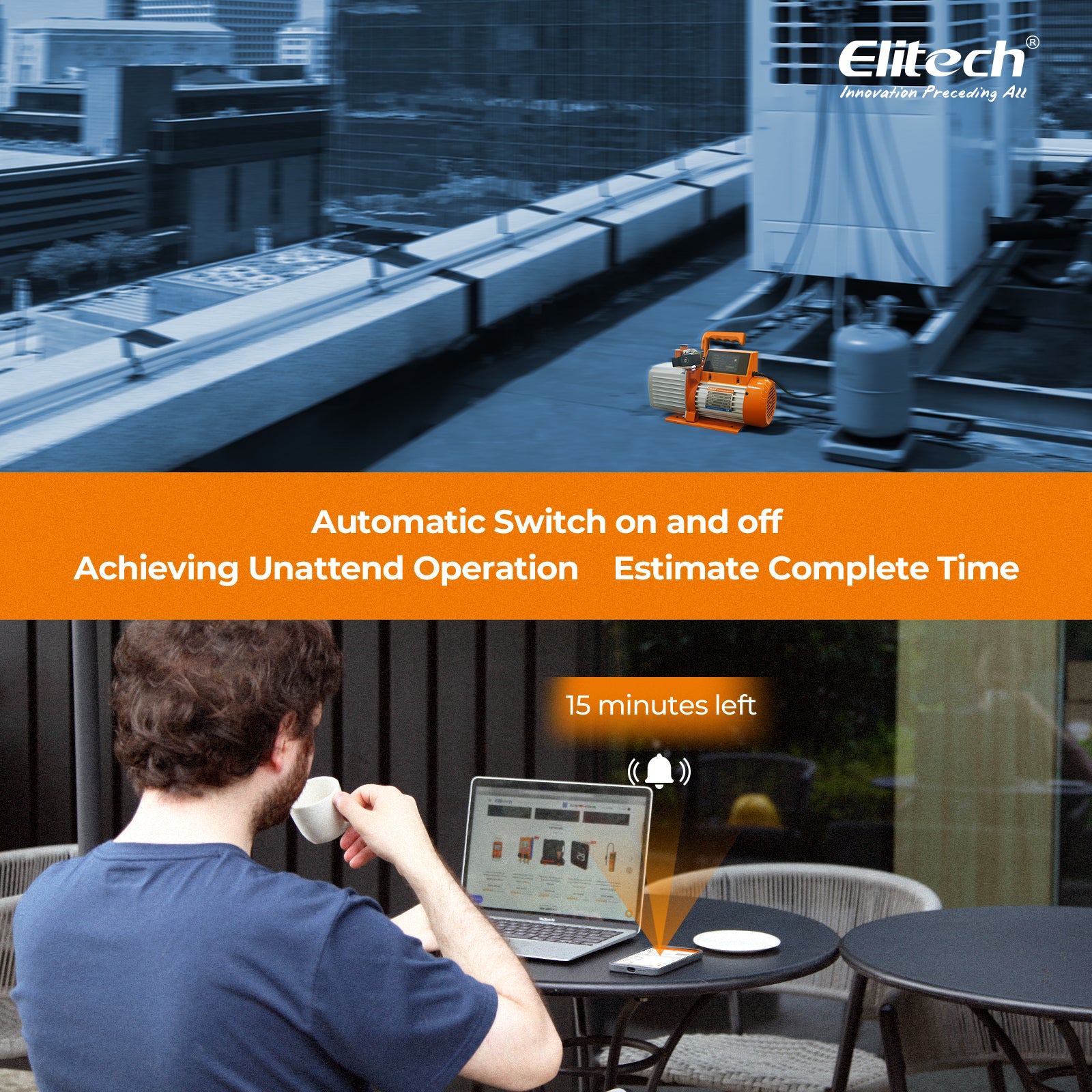 Elitech SVP-7/V700 220V Intelligent 2-Stage Vacuum Pump, 7CFM, 3L/S, APP Control, Data Logging, Smart Control, HVAC Refrigerator Heat Pump Auto Air Condition Service Tool (oil is not included)