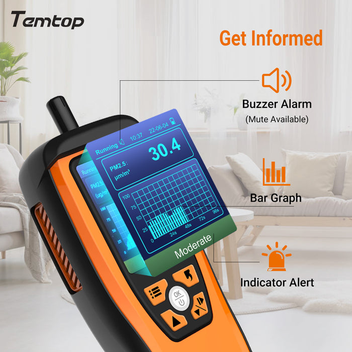 Temtop M2000C 2nd CO2 Monitor de calidad del aire para CO2 PM2.5 PM10 Detector de partículas Temperatura Humedad Pantalla Alarma de audio Curva de grabación, Exportación de datos