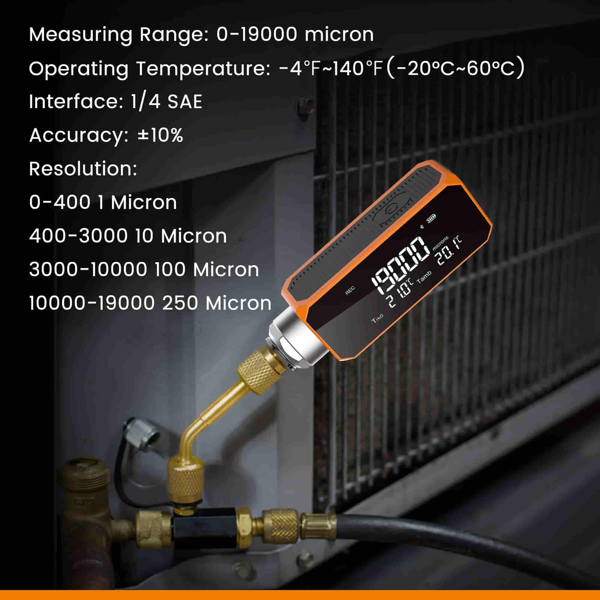 Elitech VGW-mini Wireless Micron Gauge 1~19,000 Microns, Digital Vacuum Gauge for HVAC and automotive 1/4