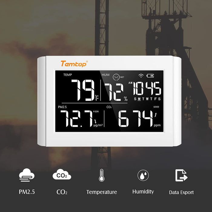 Temtop P20C Indoor Air Quality Monitor - Measure PM2.5 CO2 Temperature Humidity
