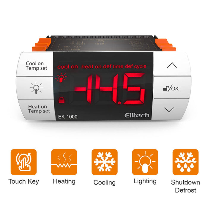 Elitech EK-1000 Temperaturregler, 220 V, Aquarium-Thermostat mit automatischer Kühlung und Heizung, Abtaumodus