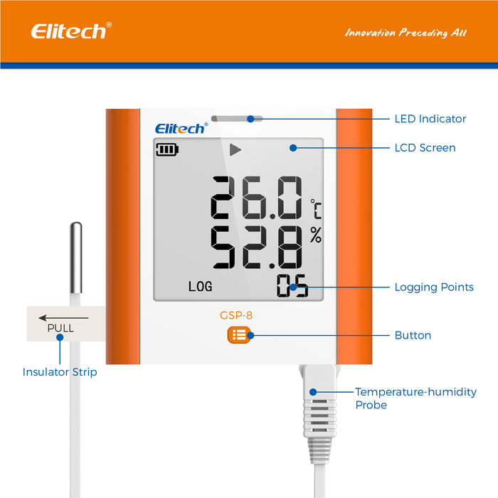 Registratore di dati digitale di temperatura montato a parete Elitech GSP-8