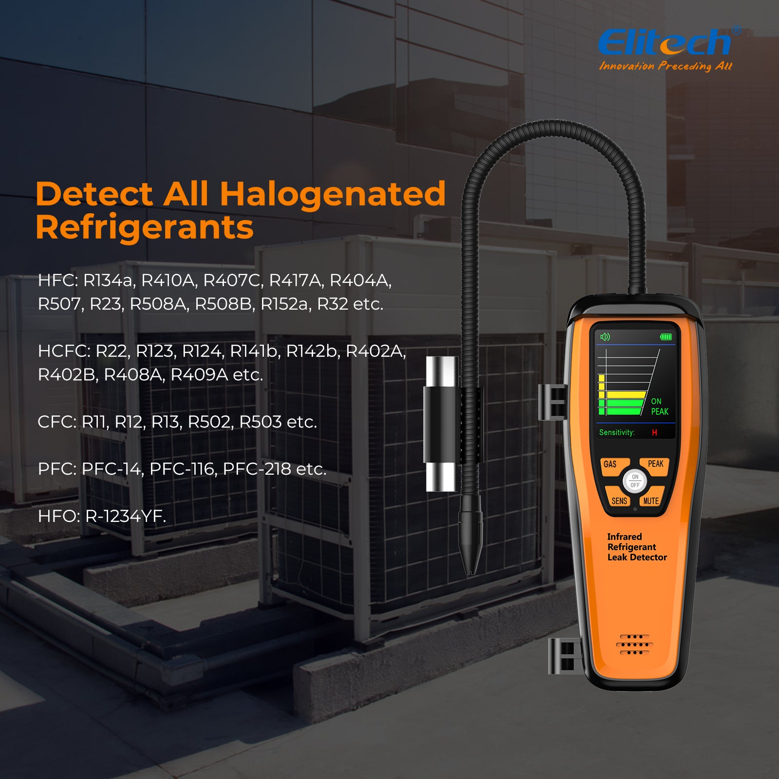 Elitech ILD-300 Electronic Refrigerant Heat Pump Leak Detector HVAC, Freon Leak Detector, Infrared Sensor up to 10 years' service life, 4g/yr, Gas Selection