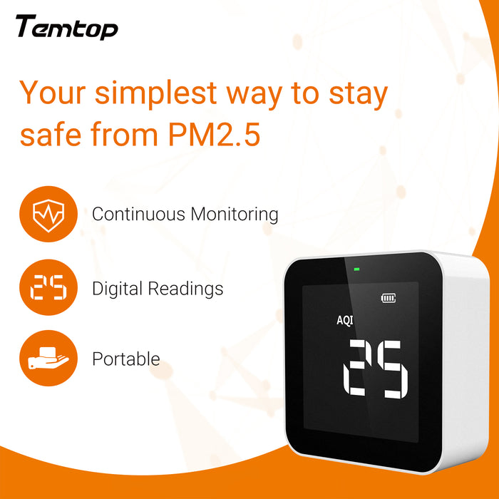 Monitor di qualità dell'aria Temtop M10, rilevatore di qualità dell'aria per PM2.5 HCHO TVOC AQI con display in tempo reale, batteria ricaricabile