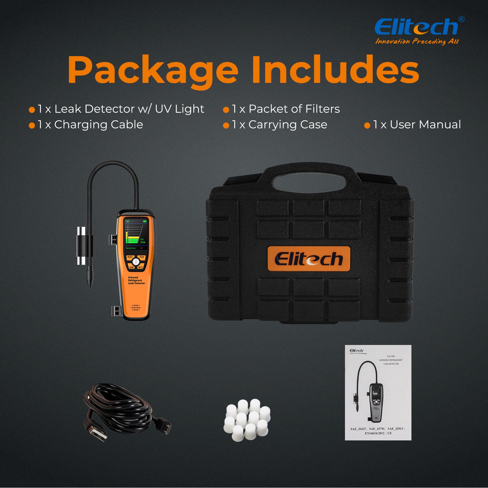 Elitech ILD-200 Electronic Refrigerant Heat Pump Leak Detector HVAC, Freon Leak Detector, Infrared Sensor up to 10 years' service life, 4g/yr, PEAK Record
