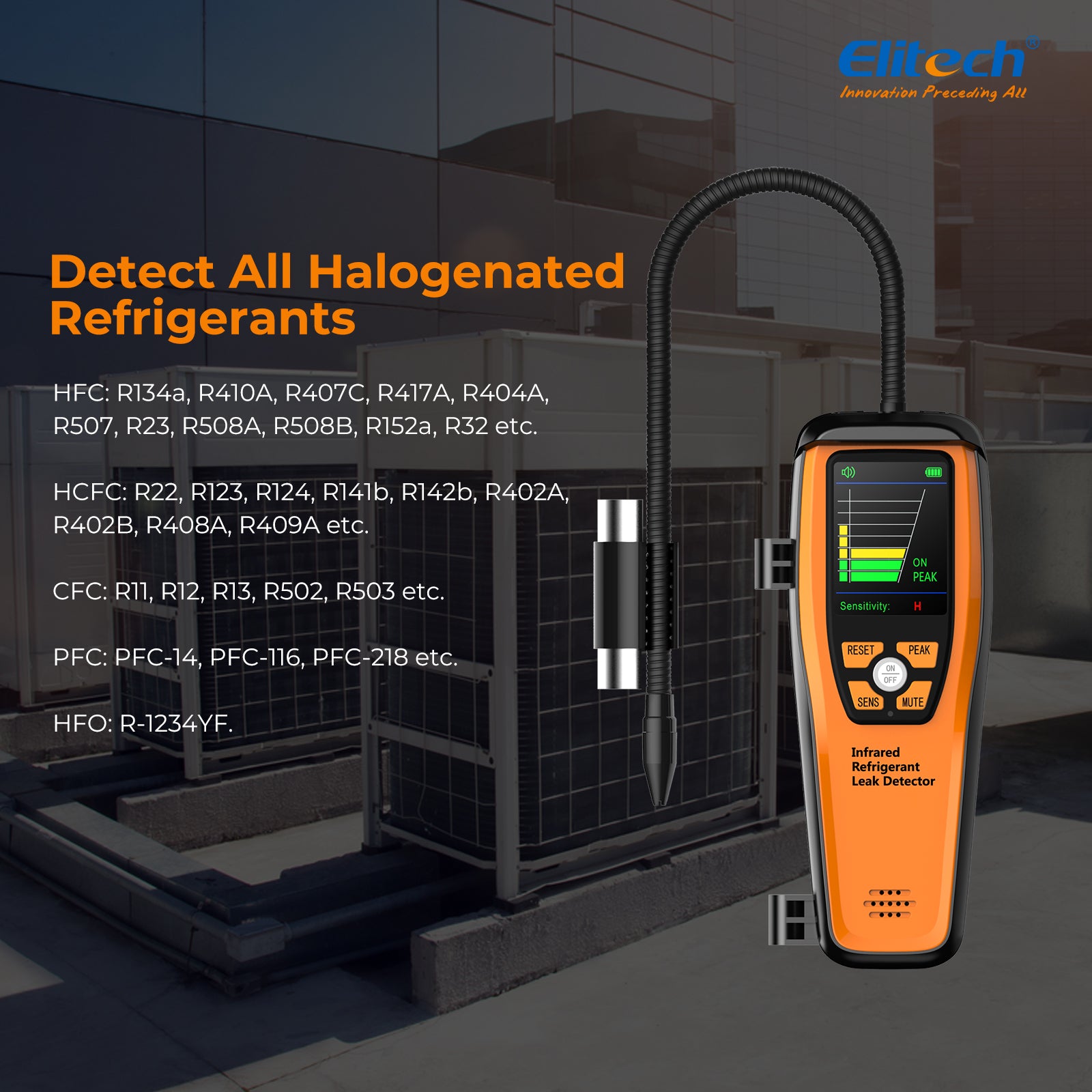 Elitech ILD-200 Electronic Refrigerant Heat Pump Leak Detector HVAC, Freon Leak Detector, Infrared Sensor up to 10 years' service life, 4g/yr, PEAK Record