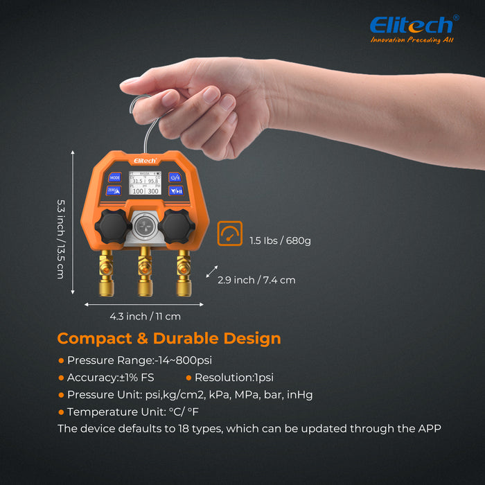 Elitech DMG-4B Digital Manifold Gauge App Control AC Gauges