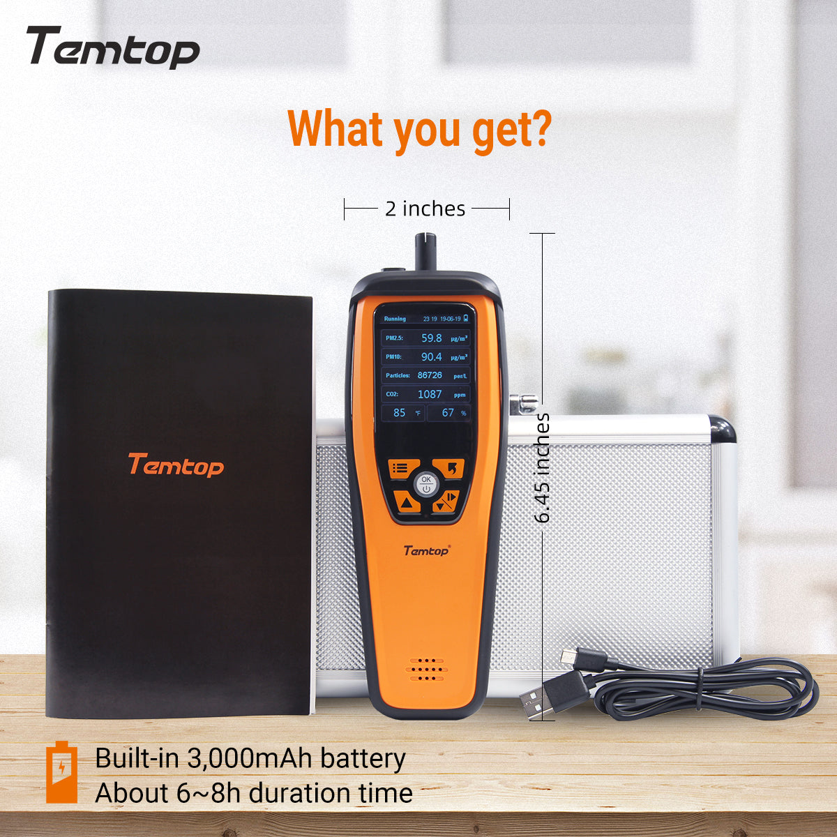 Temtop M2000C 2nd CO2 Air Quality Monitor for CO2 PM2.5 PM10 Particles Detector Temperature Humidity Display Audio Alarm Recording Curve, Data Export