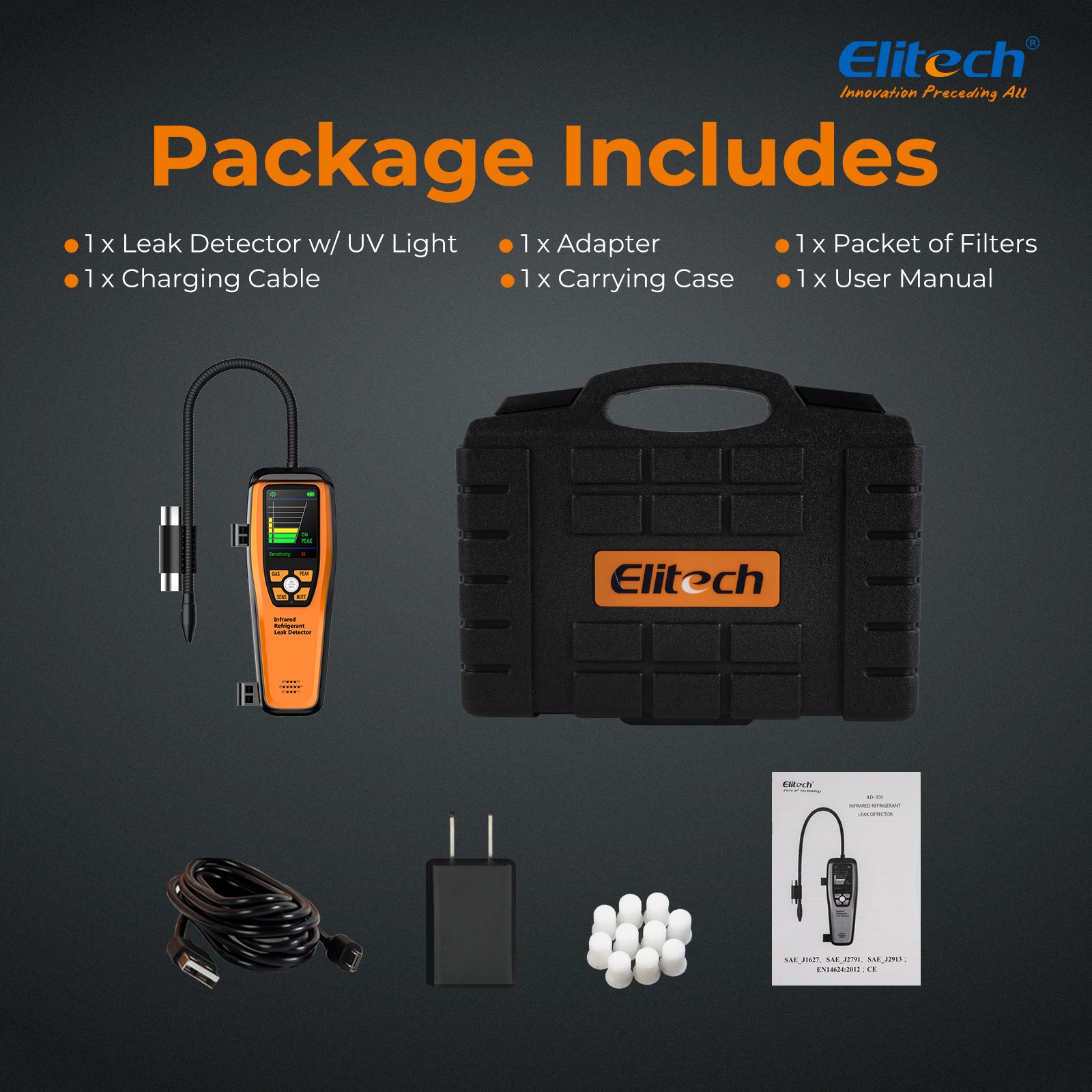 Elitech ILD-300 Electronic Refrigerant Heat Pump Leak Detector HVAC, Freon Leak Detector, Infrared Sensor up to 10 years' service life, 4g/yr, Gas Selection