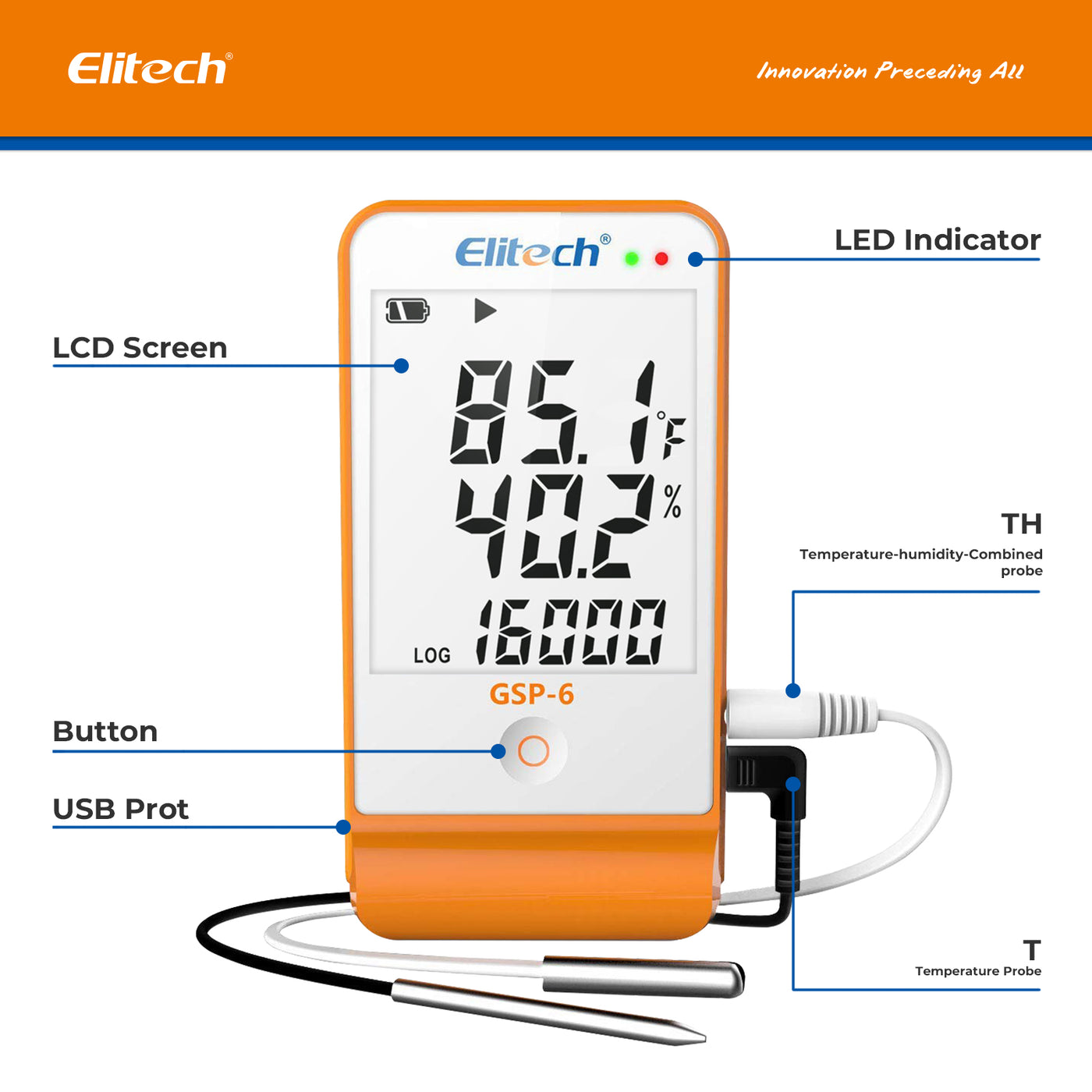 Elitech Software Elitech GSP-6 Temperature and Humidity Data Logger with External Probe ...