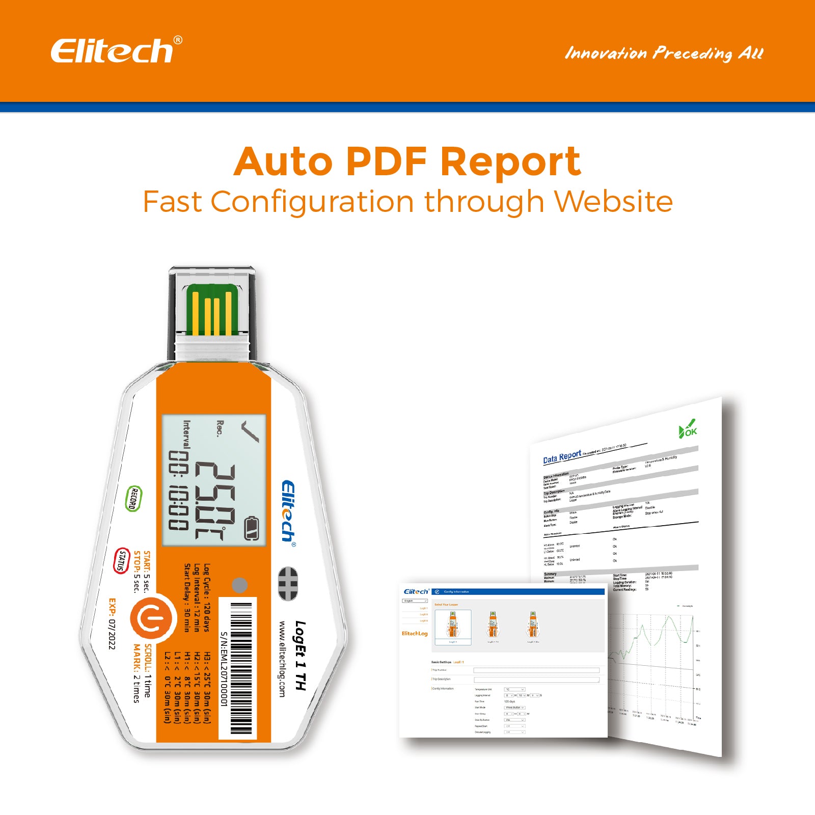 Elitech LogEt-1TH Single Use Temperature and Humidity Data Logger, Vaccine and Pharmaceutical Data Logger, Disposable Temperature Recorder for Vaccine and Pharmaceutical