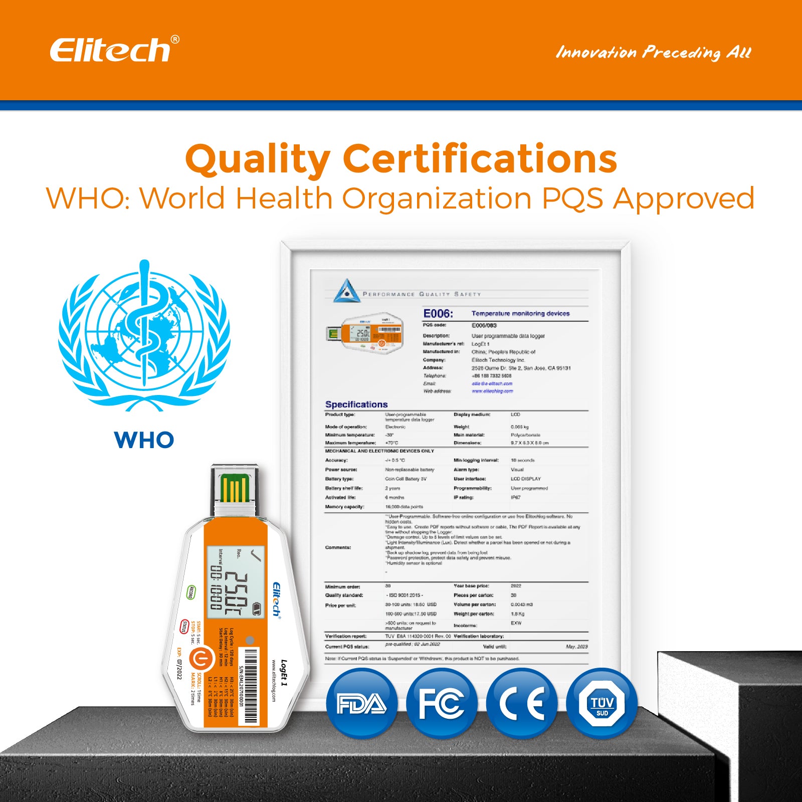 Elitech LogEt-1 Single Use Temperature Data Logger, Vaccine and Pharmaceutical Data Logger, Disposable Temperature Recorder for Vaccine and Pharmaceutical