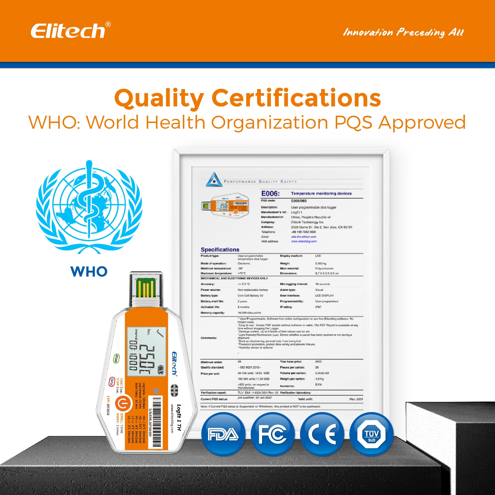 Elitech LogEt-1TH Single Use Temperature and Humidity Data Logger, Vaccine and Pharmaceutical Data Logger, Disposable Temperature Recorder for Vaccine and Pharmaceutical