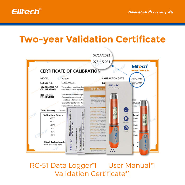 Elitech RC-51H Data logger USB temperatura umidità, 32000 registrazioni, report PDF, durata della batteria di 2 anni, certificato di calibrazione