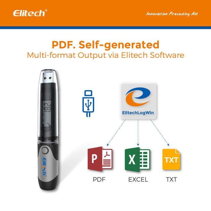 Elitech RC-51 PDF USB registrador de datos de temperatura registrador puntos de prueba estilo bolígrafo 32000 puntos de registro (negro)