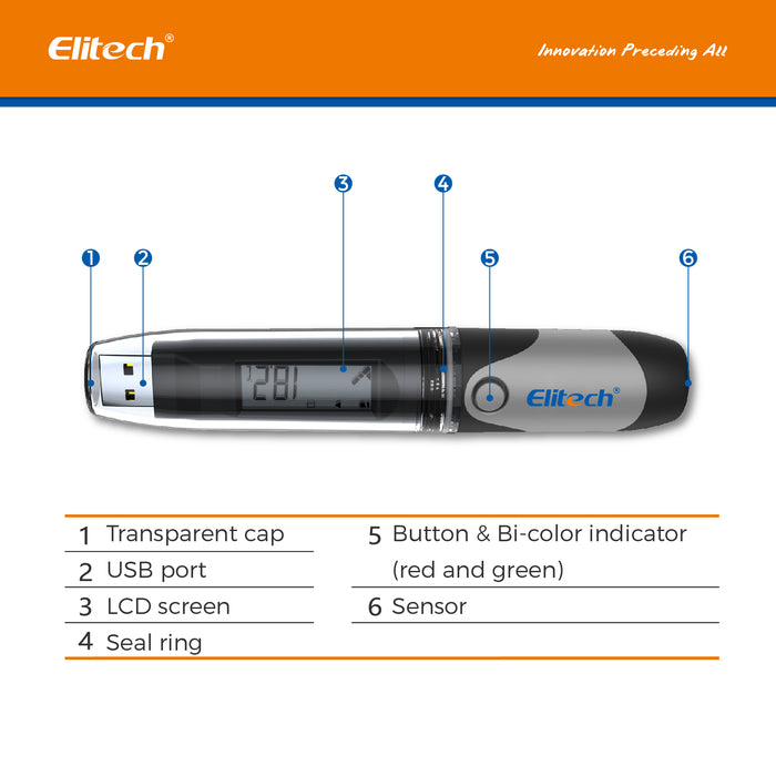 Elitech RC-51 PDF USB Enregistreur de données de température Enregistreur Testeur Points Stylo Style 32000 Points d'enregistrement (Noir)