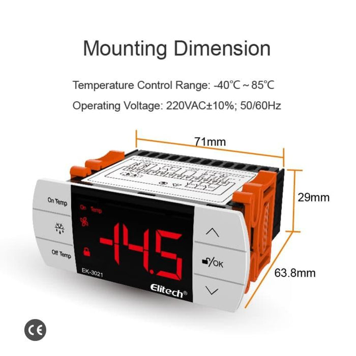 Elitech EK-3030E Digitale temperatuurregelaar met touchscreen, thermostaat met 2 relais, koel-/verwarmingsuitgang, ontdooien en ventilator, 2 sonde Elitech EK-3030E Digitale temperatuurregelaar met touchscreen, thermostaat met 2 relais, koel-/verwarmingsuitgang, ontdooien en ventilator, 2 sonde