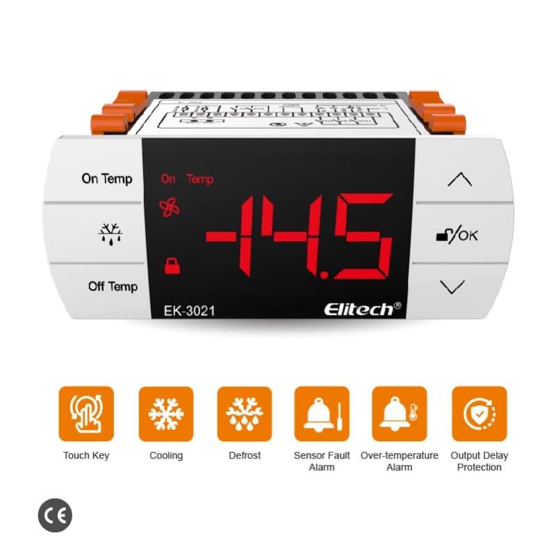 Elitech EK-3021 Two-way Output Digital Temperature Controller Refrigeration System with Defrost Mode, With Temperatue Sensor and Evaporator Defrost Sensor, Touch-Key - ElitechEU