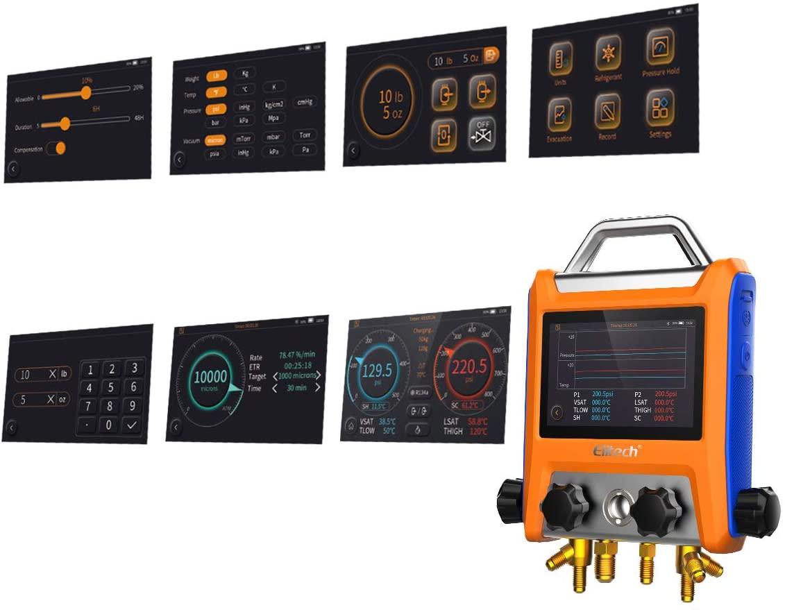 Elitech EMG-40V Intelligent 4 Valves Digital Manifold with 5” Smart Touch Screen - ELITECH UK