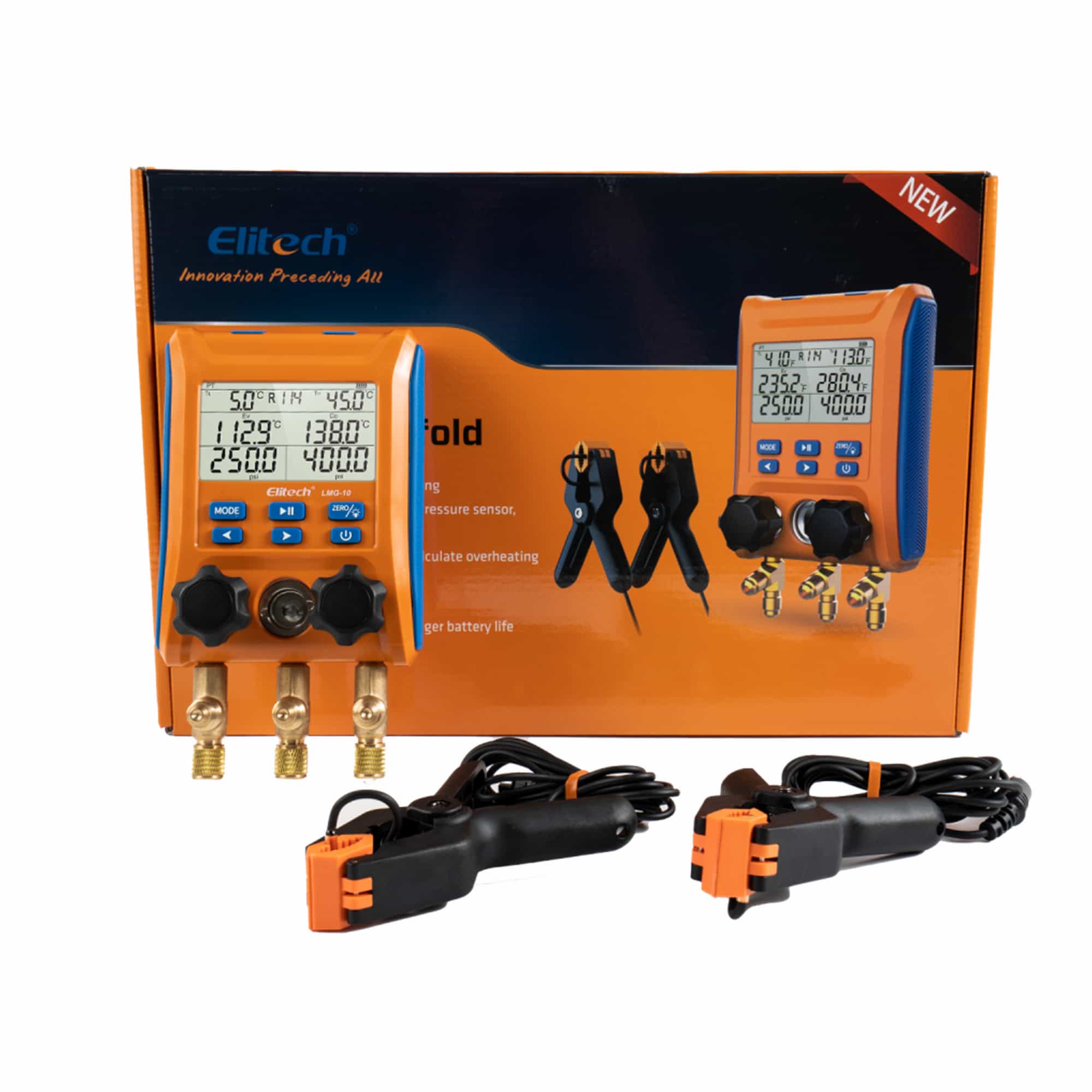 Elitech LMG-10 Refrigeration Digital Manifold Gauge Set, High-Precision Pressure Temperature Vacuum Leakage Tester Dignostic Meter Kit for HVAC System Testing Maintaining Air-Conditioner, Refrigerator - Elitech UK