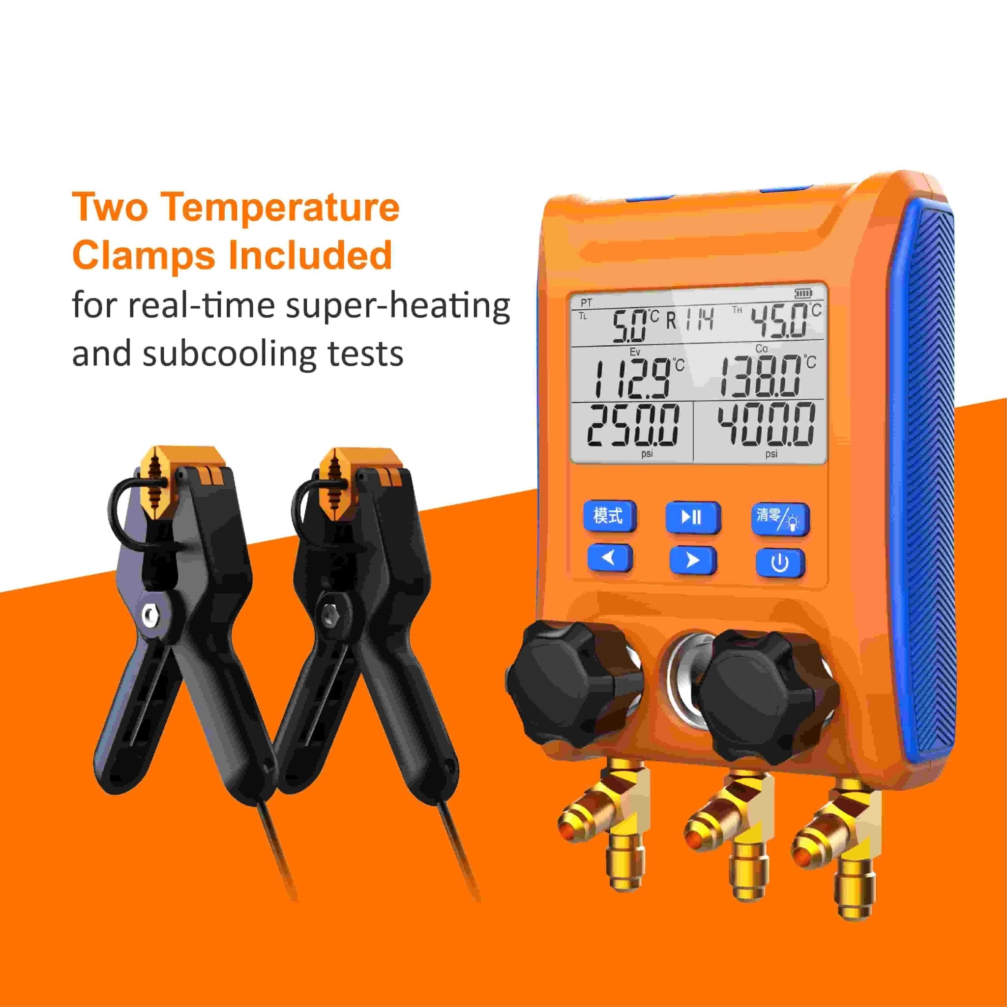 Elitech LMG-10 Refrigeration Digital Manifold Gauge Set, High-Precision Pressure Temperature Vacuum Leakage Tester Dignostic Meter Kit for HVAC System Testing Maintaining Air-Conditioner, Refrigerator - Elitech UK