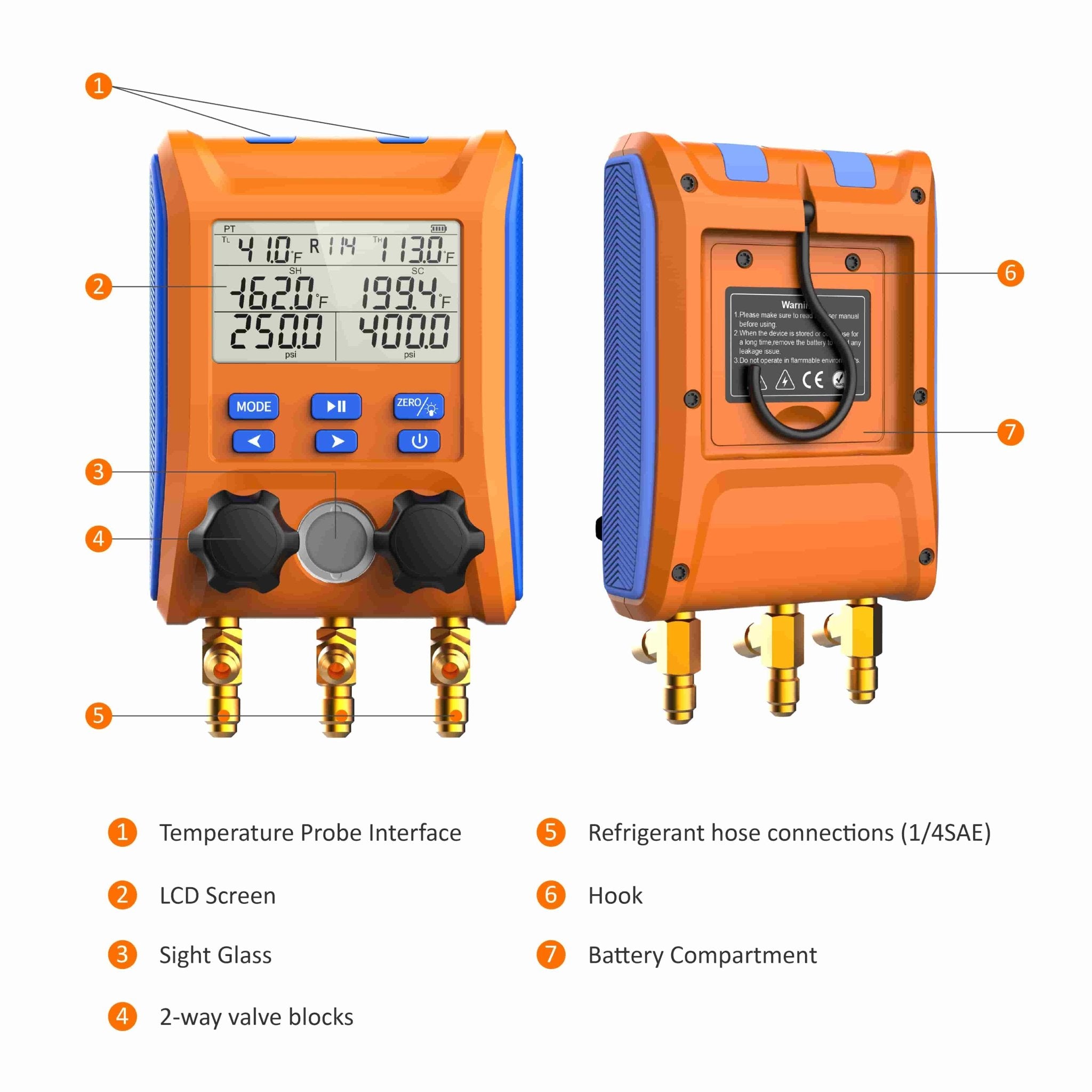 Elitech LMG-10 Refrigeration Digital Manifold Gauge Set, High-Precision Pressure Temperature Vacuum Leakage Tester Dignostic Meter Kit for HVAC System Testing Maintaining Air-Conditioner, Refrigerator - Elitech UK