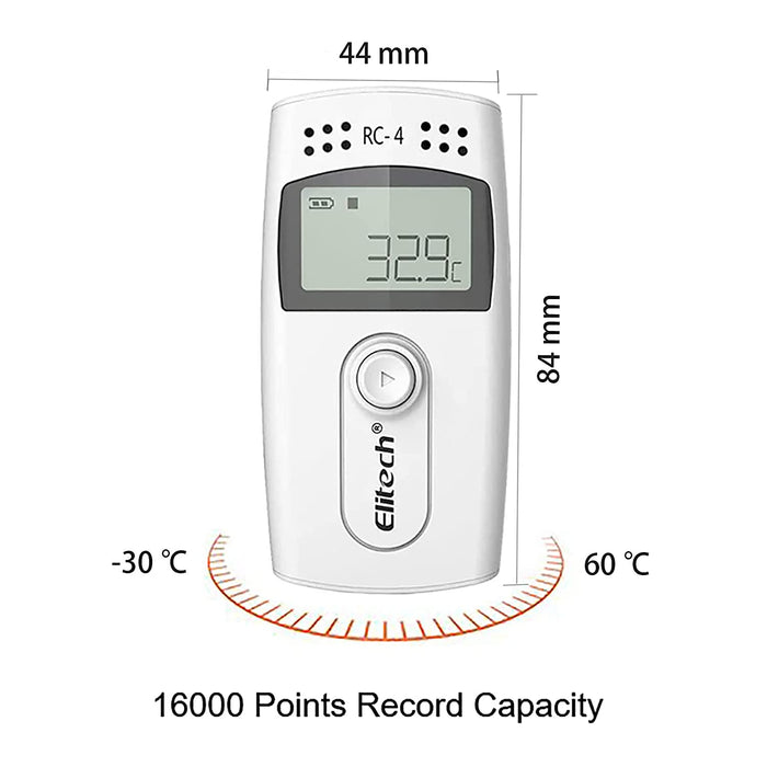 Elitech Temperature Data Logger, RC-4 USB Recorder with Double Sensors LCD Display Buzzer Alarm 16000 Readings Multi-Use Temperature Data Logger Elitech 
