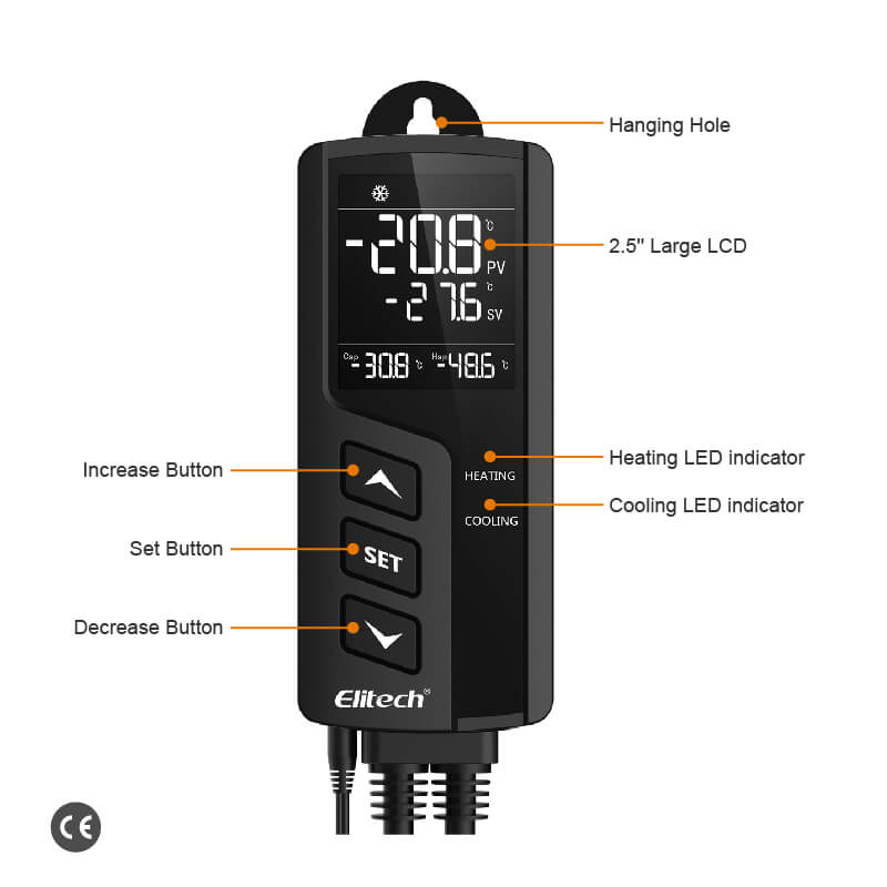 Elitech STC-1000Pro Temperature Controller Thermostat Automatic Switch Cooling and Heating, Prewired - Just Plug and Play, Wall-mounted - Elitech UK