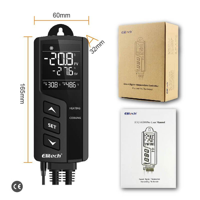 Elitech STC-1000Pro Temperature Controller Thermostat Automatic Switch Cooling and Heating, Prewired - Just Plug and Play, Wall-mounted - Elitech UK