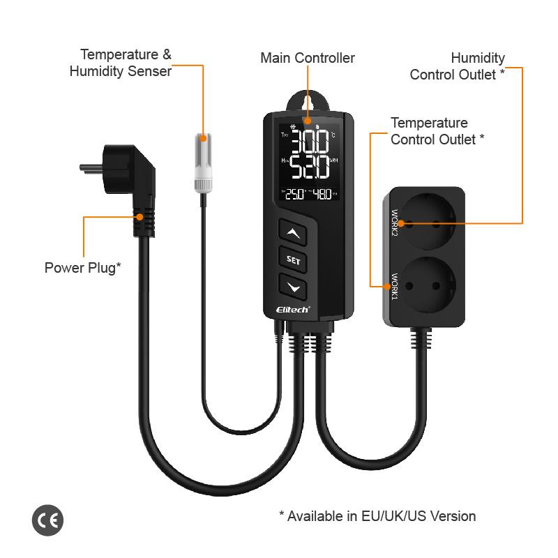 Elitech STC-1000Pro TH Temperature and Humidity Controller, Prewired - Just Plug and Play, Wall-mounted - Elitech UK