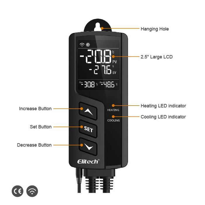 Elitech STC-1000WIFI-TH Digital Temperature & Humidity Controller - Wi-Fi, 1200W, App Control