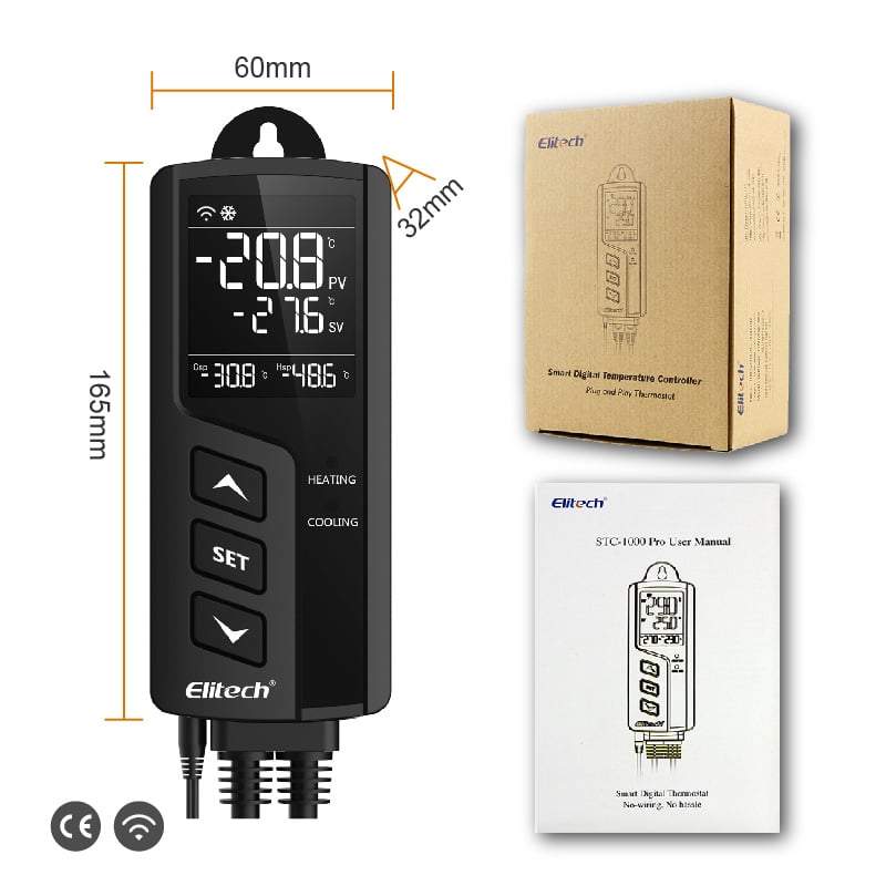 Elitech STC-1000WiFi Temperature Controller Thermostat Automatic Switch Cooling and Heating, Prewired - Just Plug and Play, WiFi Wireless Remote Control, Wall-mounted - Elitech UK