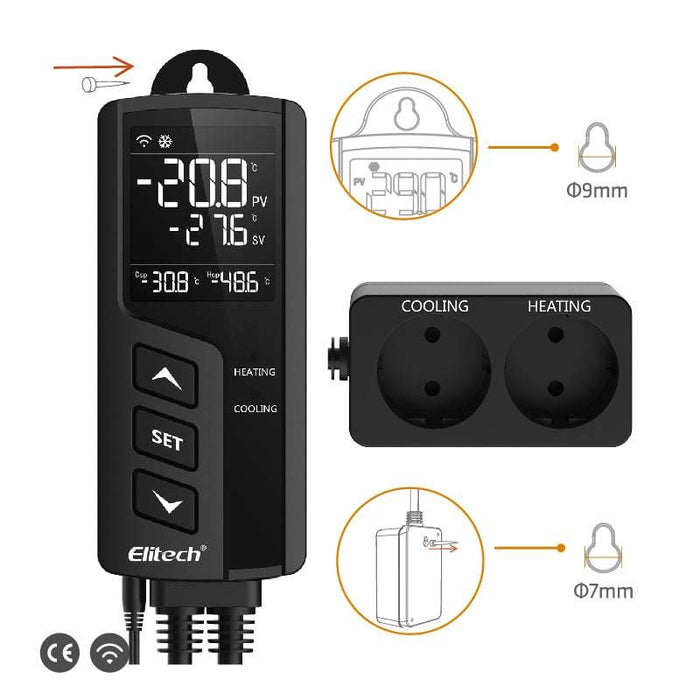 Elitech STC-1000WiFi Temperature Controller Thermostat Automatic Switch Cooling and Heating, Prewired - Just Plug and Play, WiFi Wireless Remote Control, Wall-mounted - Elitech UK