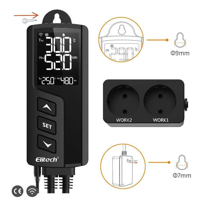 Elitech STC-1000WiFi TH Intelligent Temperature and Humidity Controller, Prewired - Just Plug and Play, WiFi Wireless Remote Control, Wall-mounted - Elitech UK